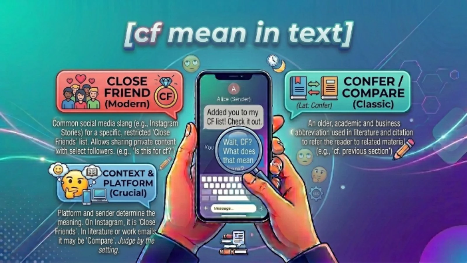 cf mean in text